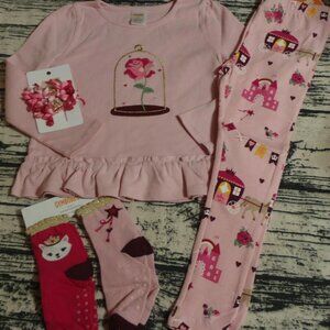 Gymboree Royal Princess 5T Leggings Shirt Hair Curly Clips Socks Outfit NWT